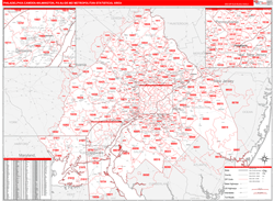 Philadelphia-Camden-Wilmington Metro Area Wall Map Red Line Style 2024